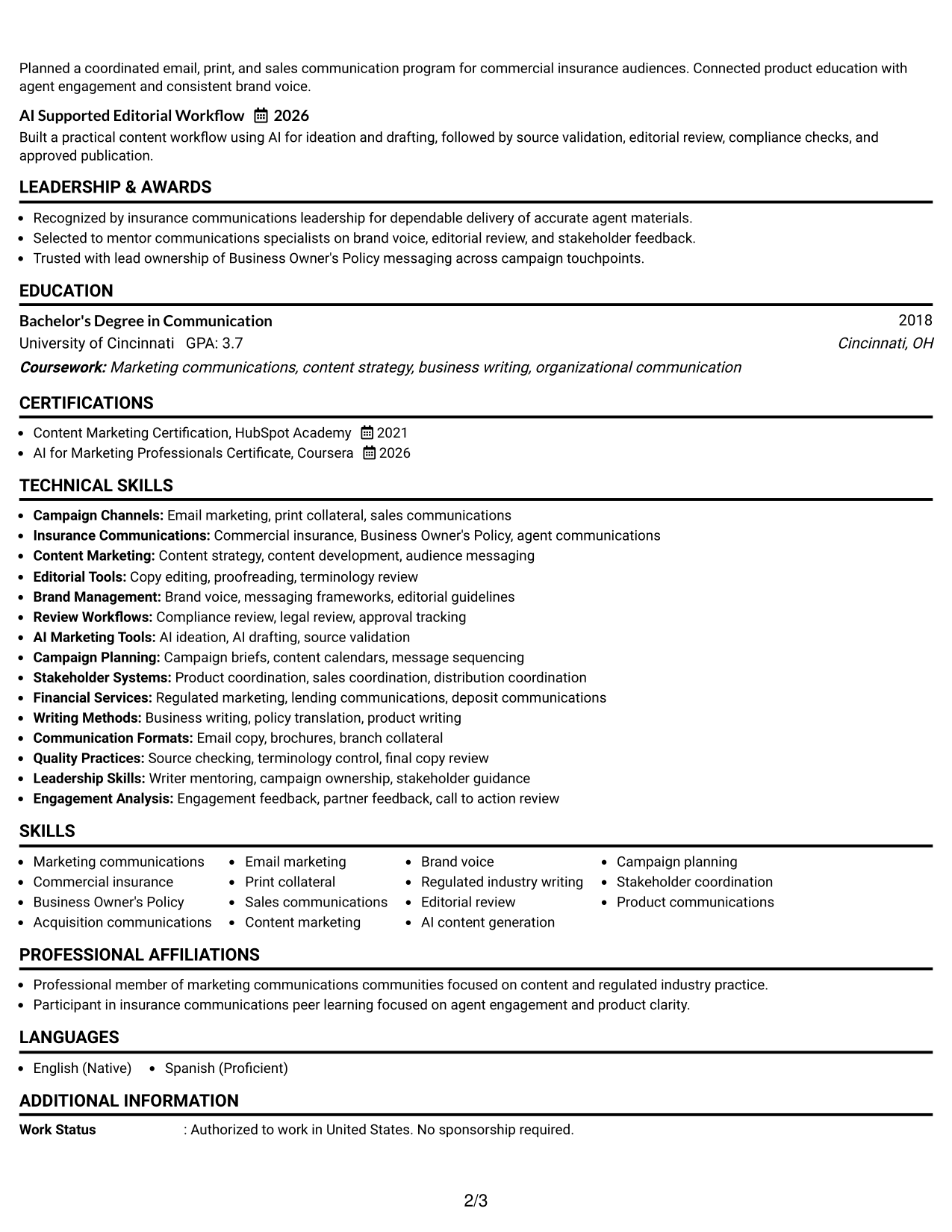 Resume Example Page 2