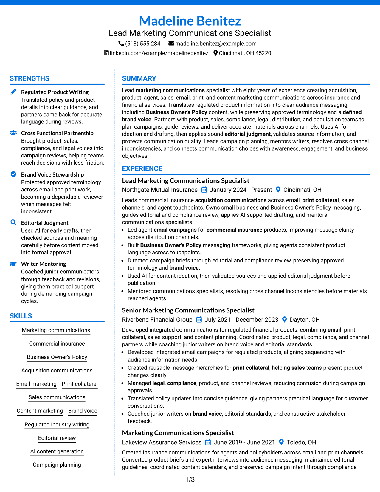 Resume Example Page 1
