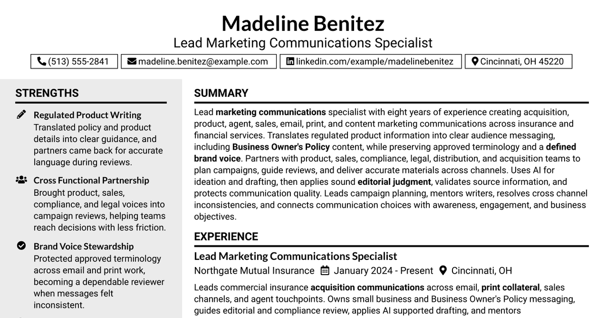 7 Lead Marketing Communications Specialist Resume Templates with Example
