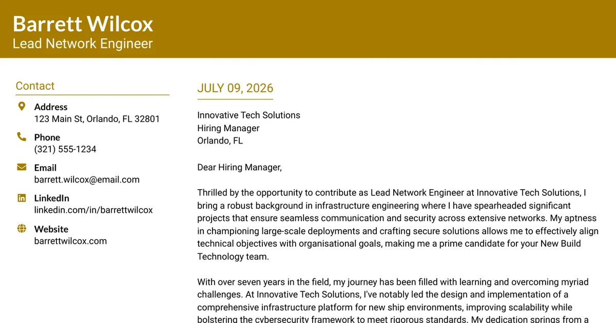 30+ Lead Network Engineer Cover Letter Templates with Example 2026