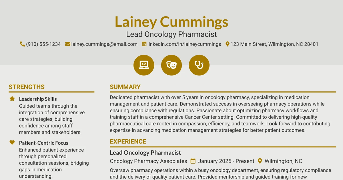 33 Lead Oncology Pharmacist Resume Templates with Example 2026 (ATS-Optimized)