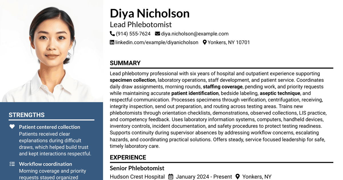 7 Lead Phlebotomist Resume Templates with Example