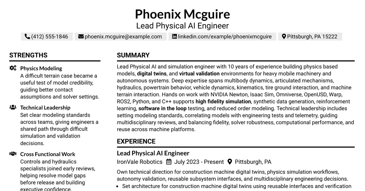 7 Lead Physical AI Engineer Resume Templates with Example