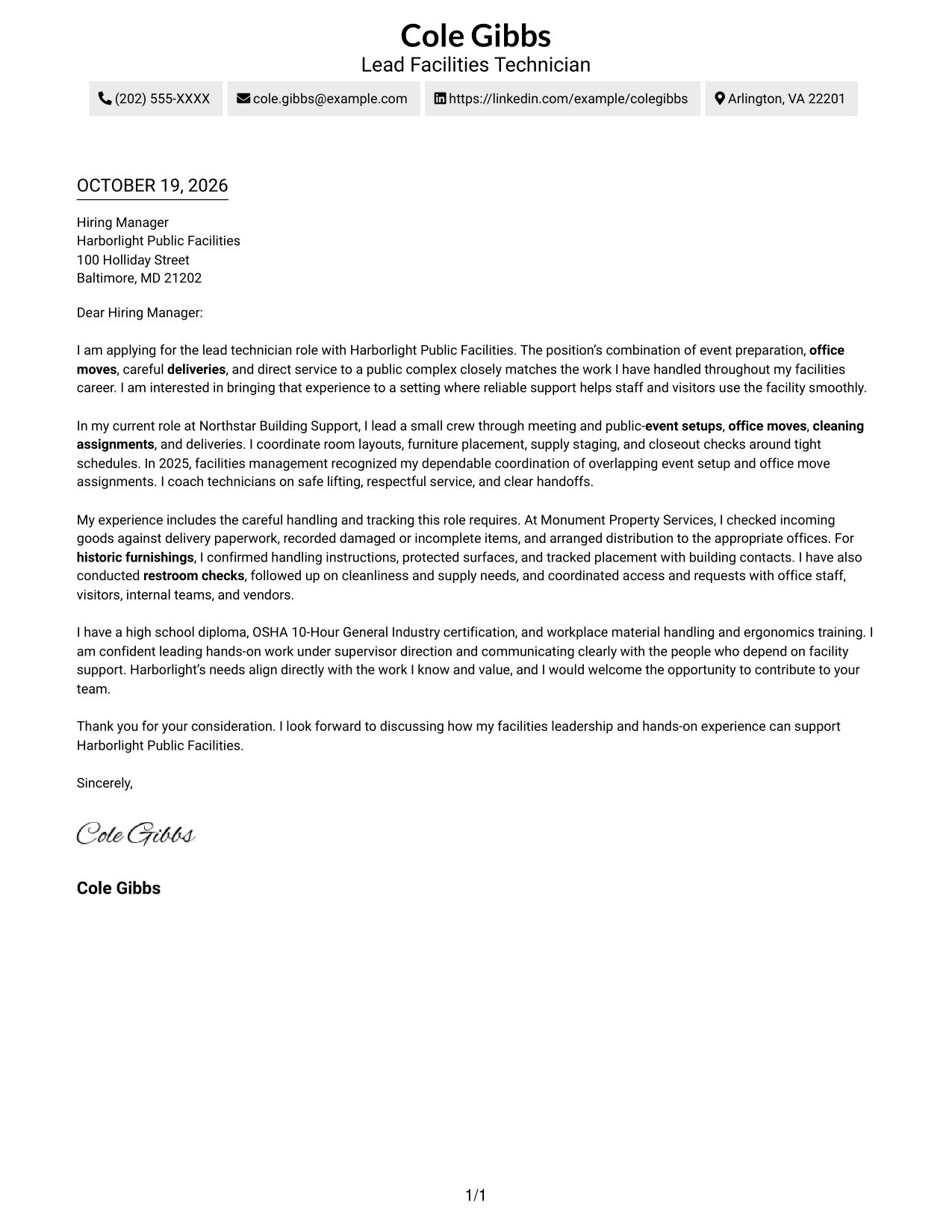 Cover letter example — page 1