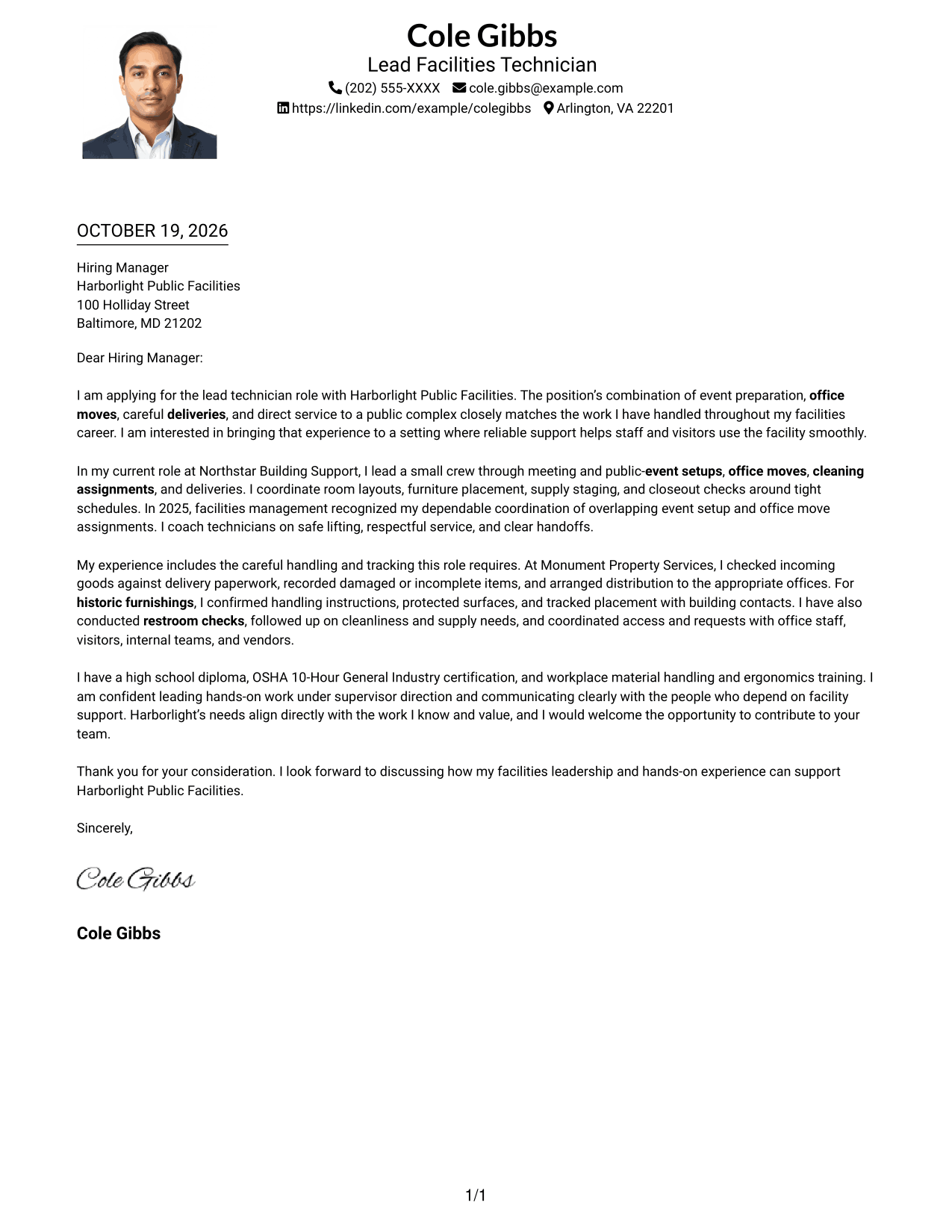 Cover letter example — page 1