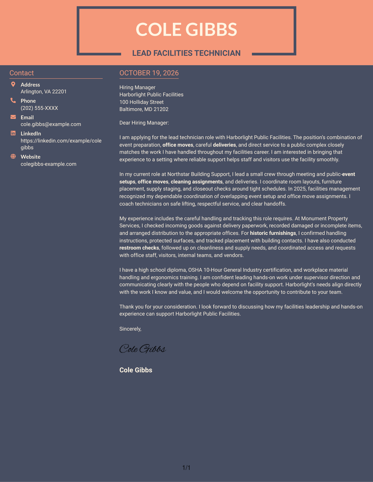 Cover letter example — page 1