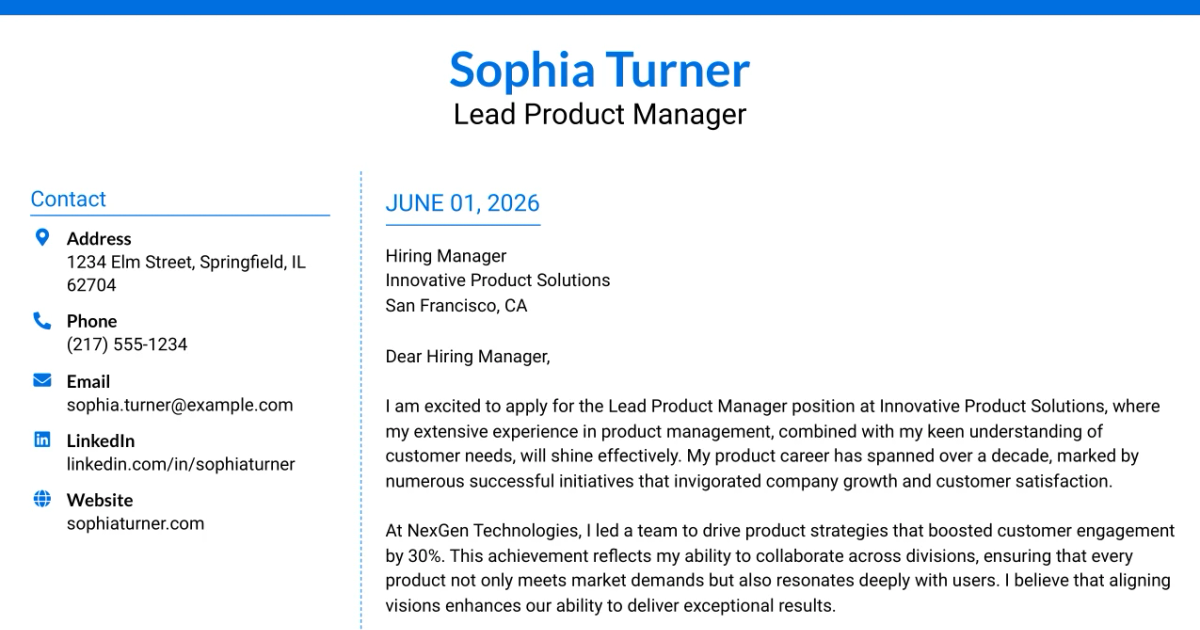 30+ Lead Product Manager Cover Letter Templates with Example 2026