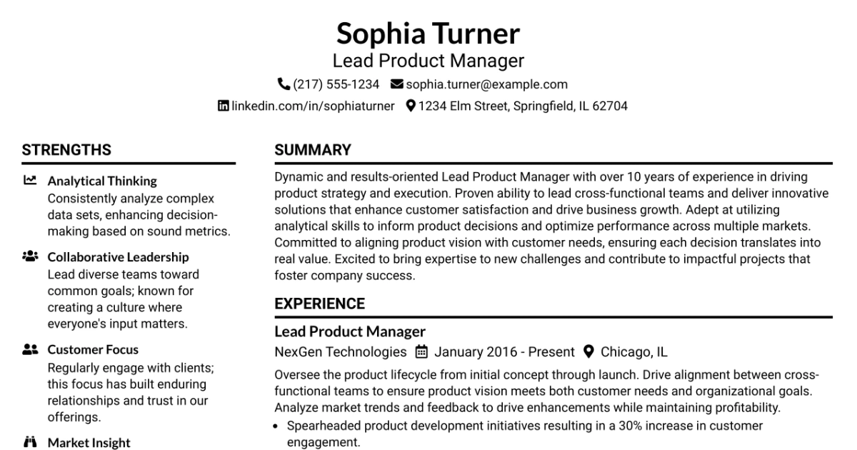 33 Lead Product Manager Resume Templates with Example 2026 (ATS-Optimized)