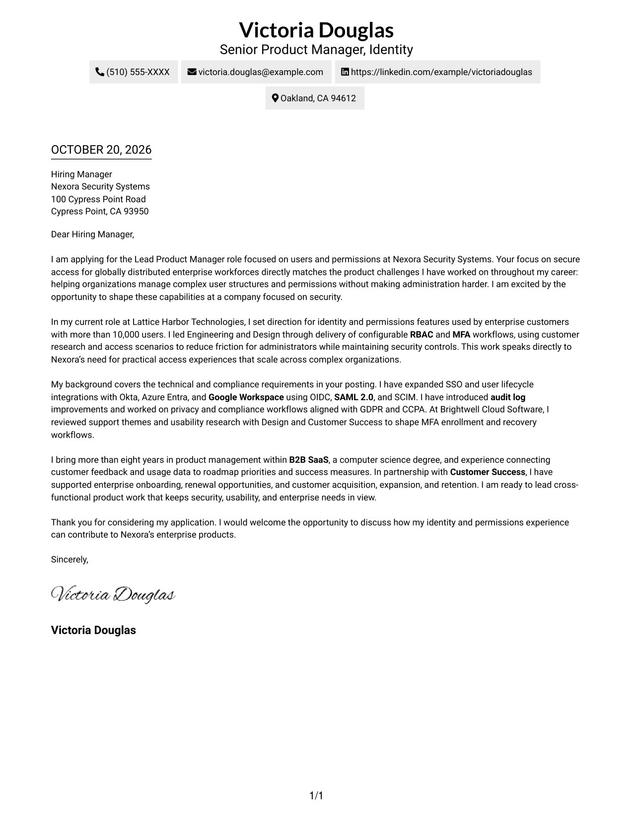 Cover letter example — page 1
