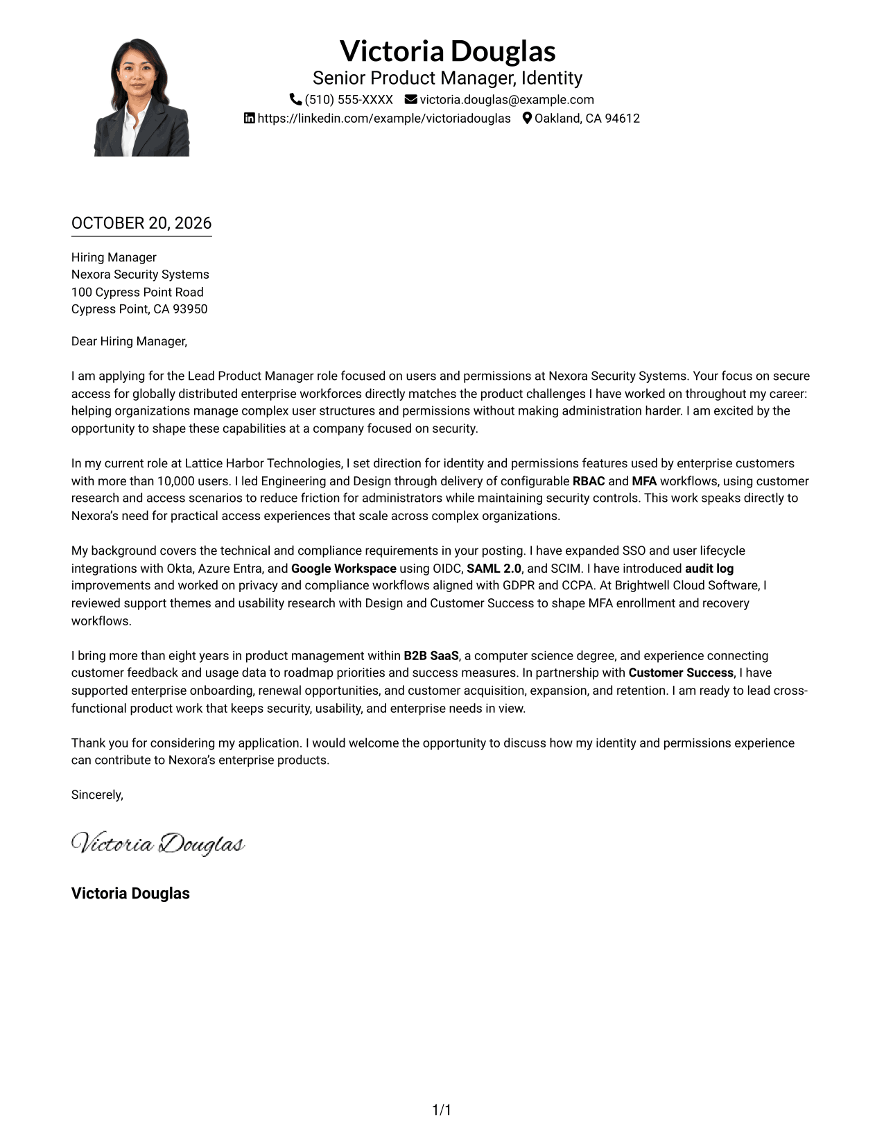 Cover letter example — page 1