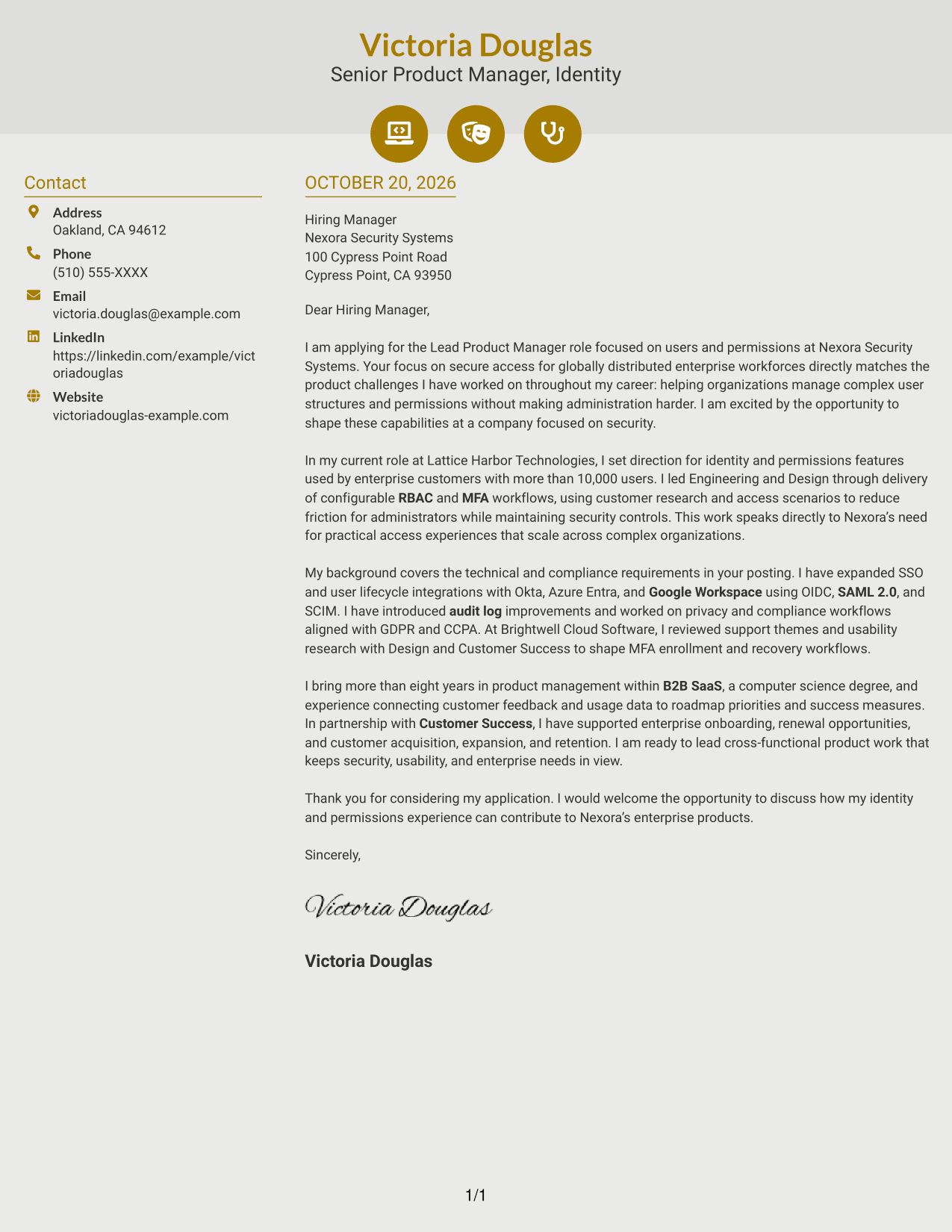 Cover letter example — page 1