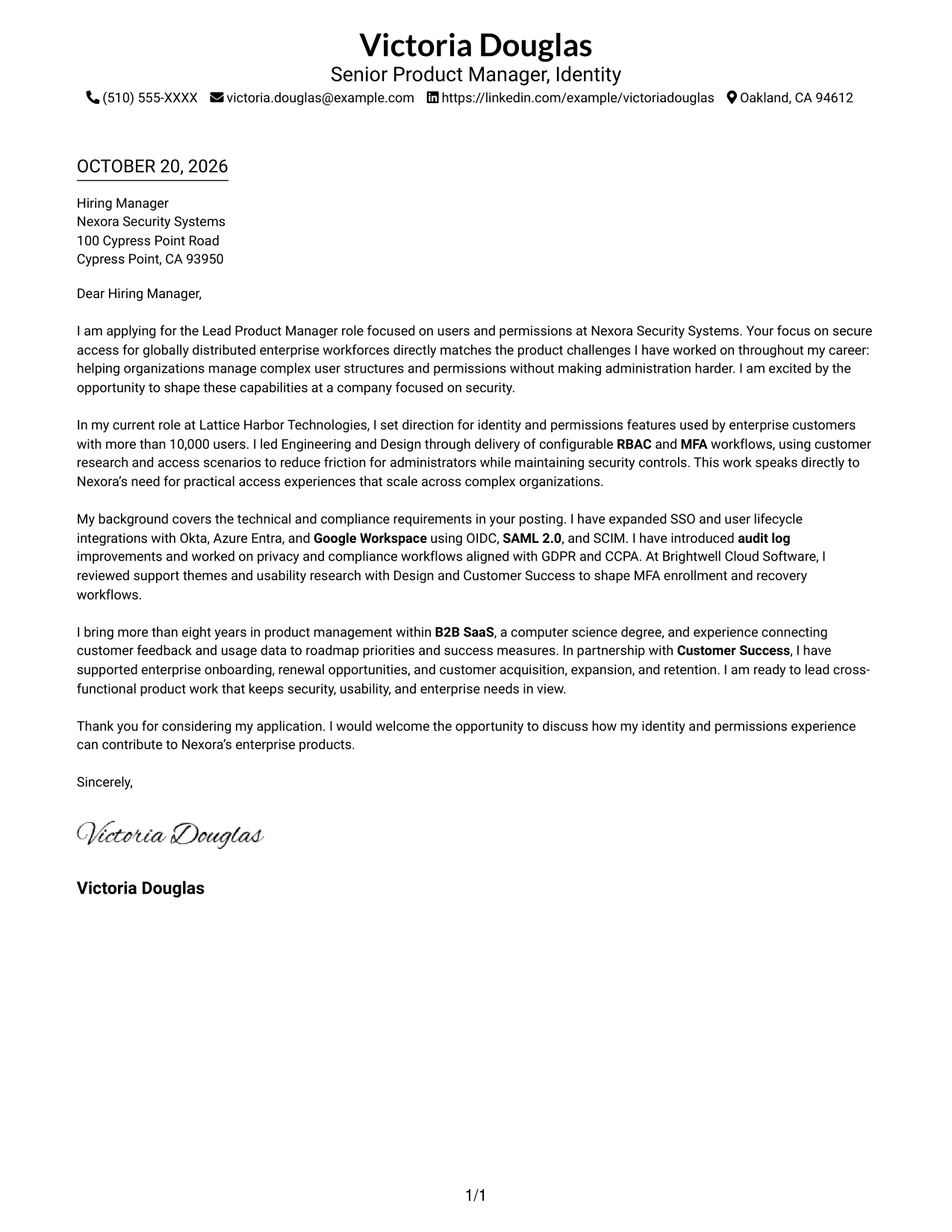 Cover letter example — page 1
