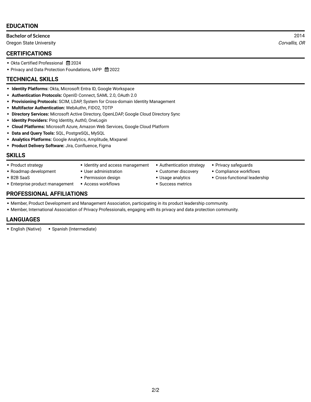 Resume example — page 2