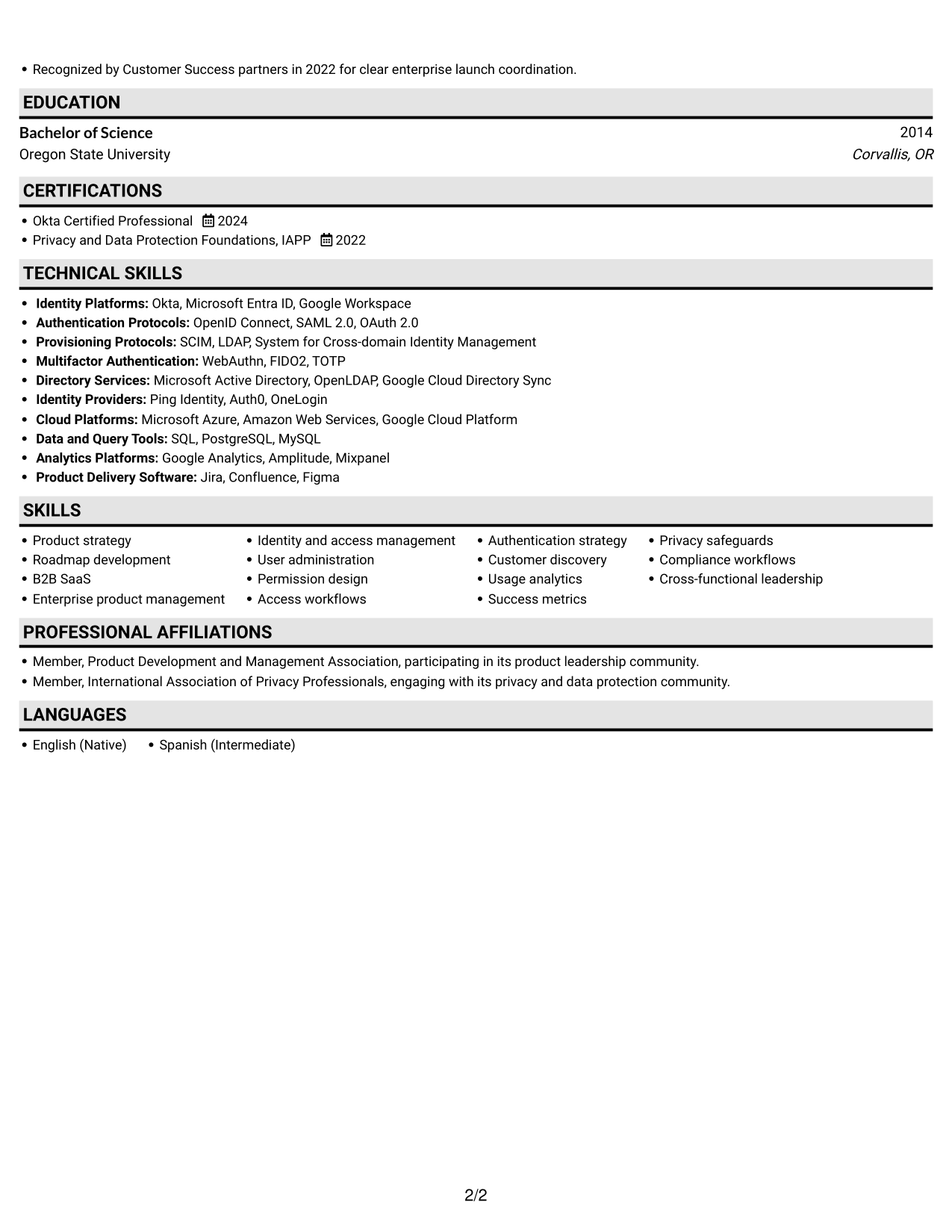 Resume example — page 2