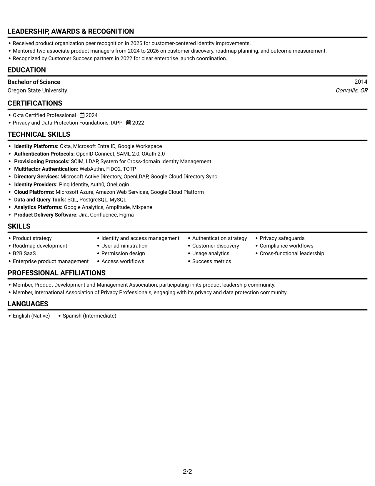 Resume example — page 2