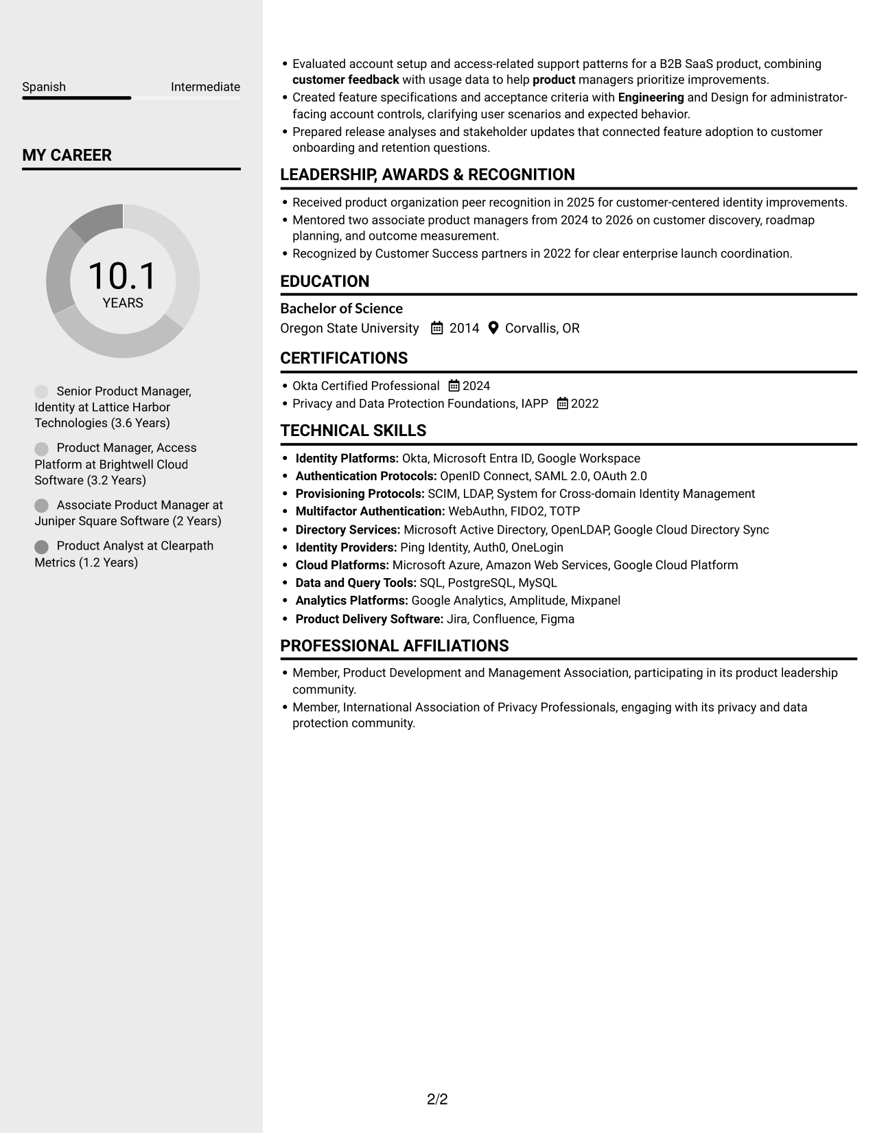 Resume example — page 2