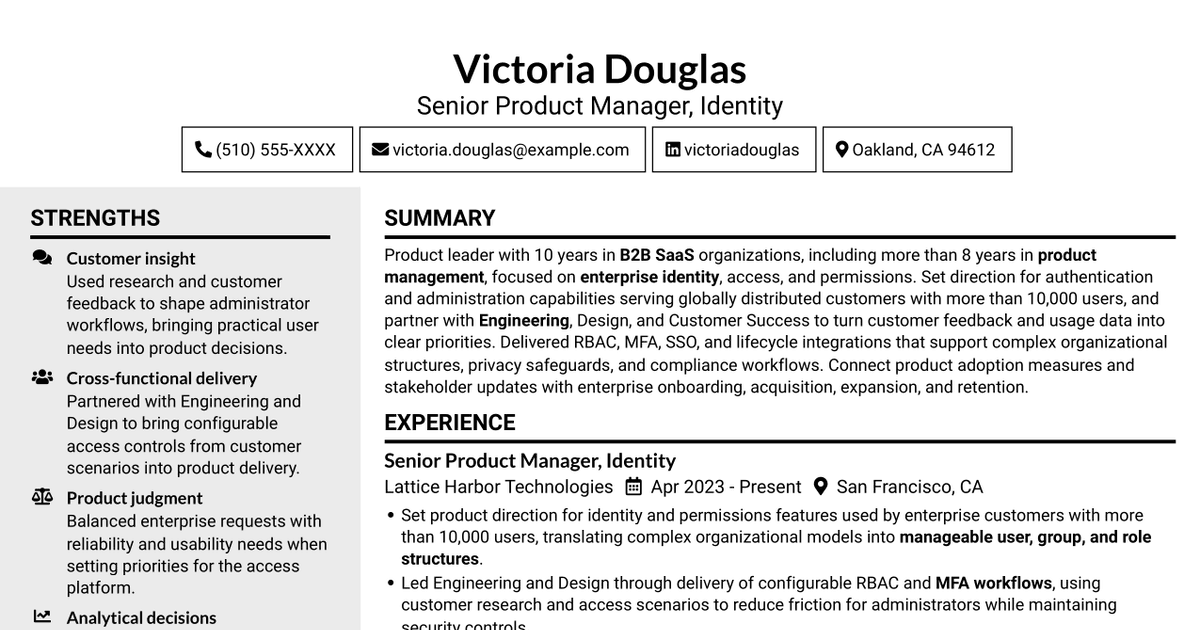 7 Lead Product Manager - Users & Permissions Resume Templates with Example