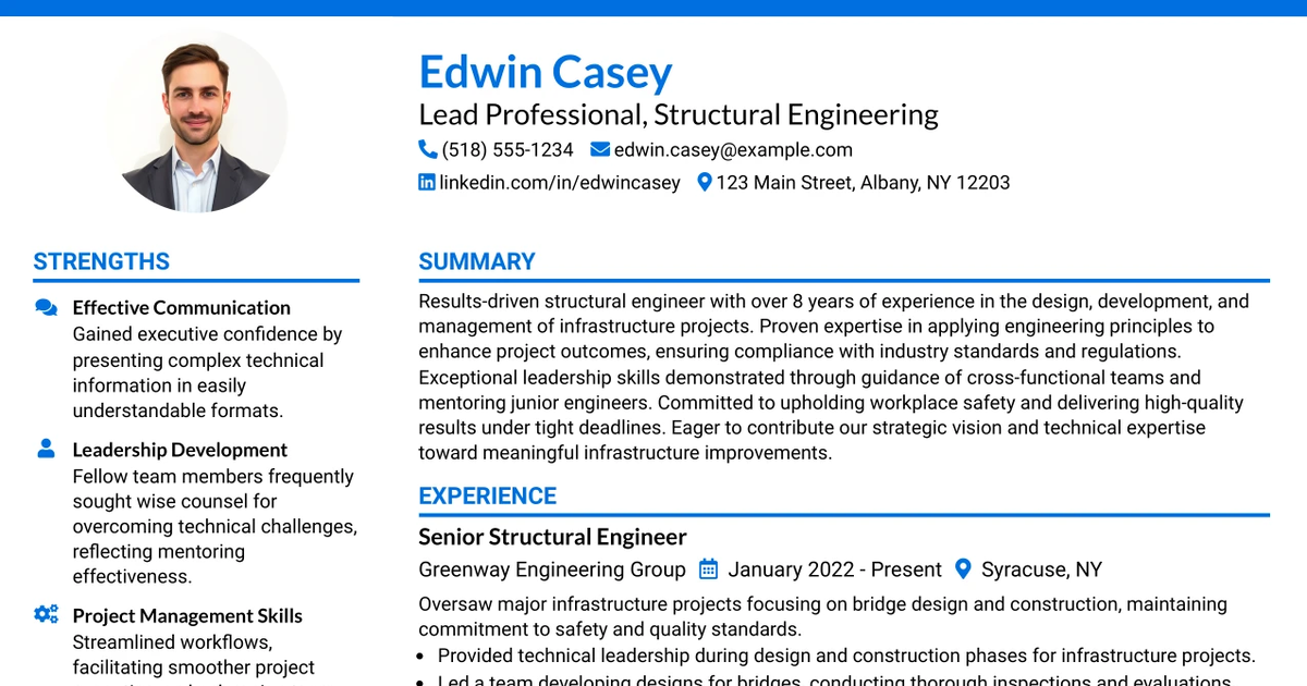 33 Lead Professional, Structural Engineering Resume Templates with Example 2026 (ATS-Optimized)