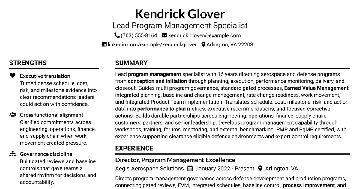 7 Lead Program Management Specialist Resume Templates with Example