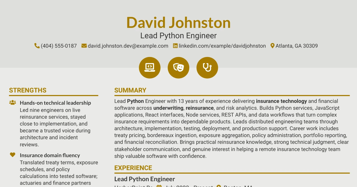 33 Lead Python Engineer Resume Templates with Example 2026 (ATS-Optimized)