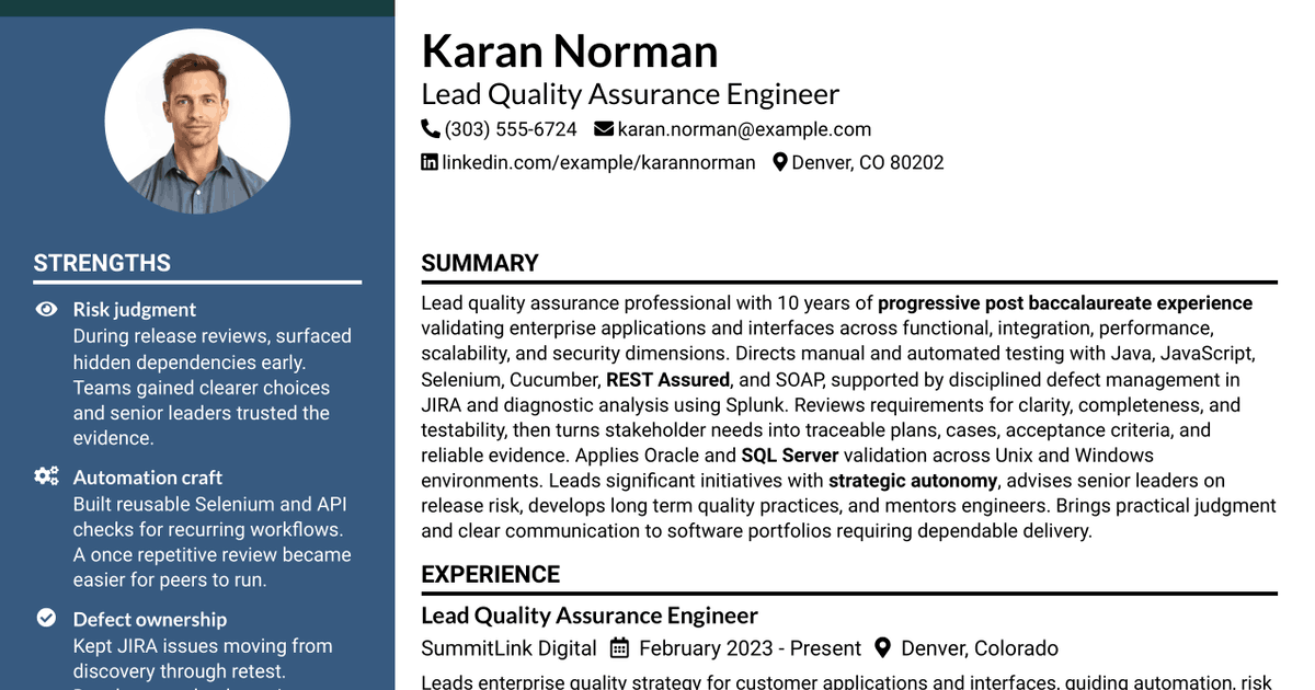 7 Lead Quality Assurance Resume Templates with Example