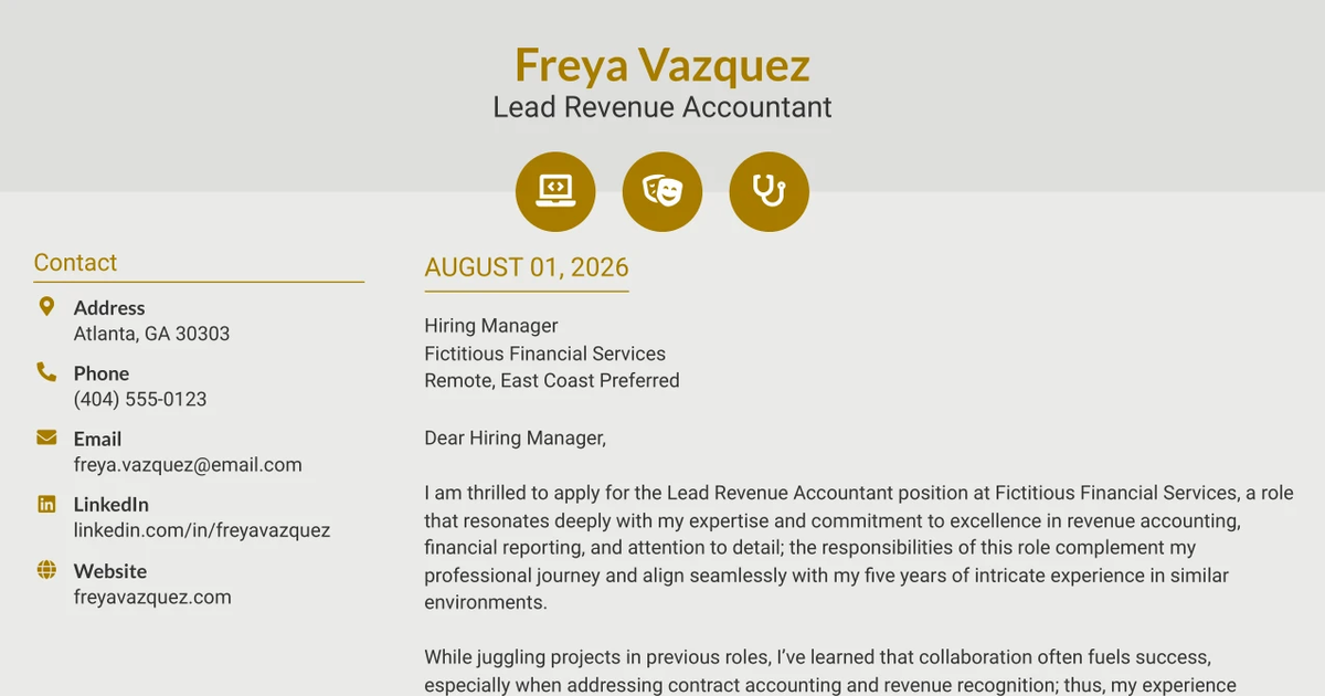 30+ Lead Revenue Accountant Cover Letter Templates with Example 2026