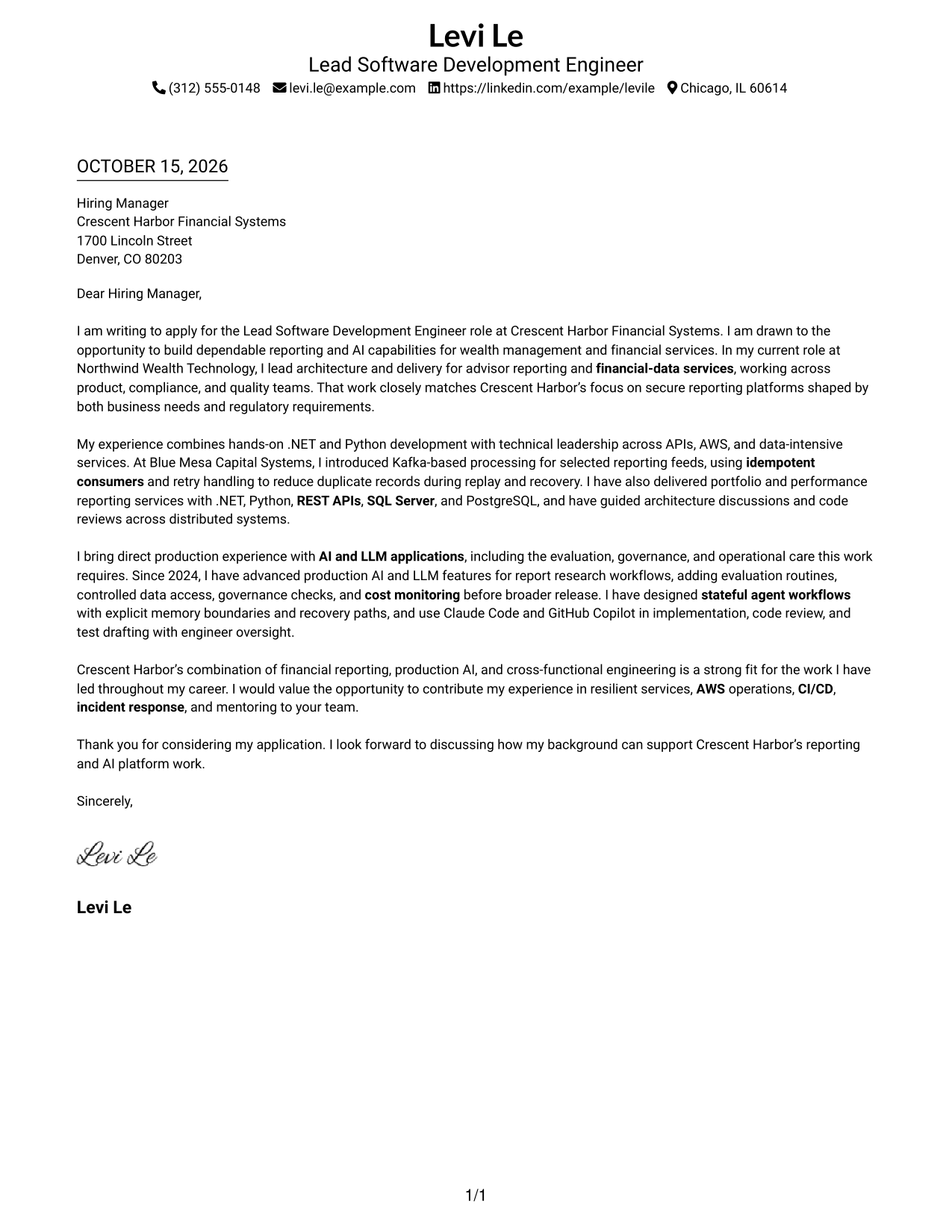 Cover letter example — page 1