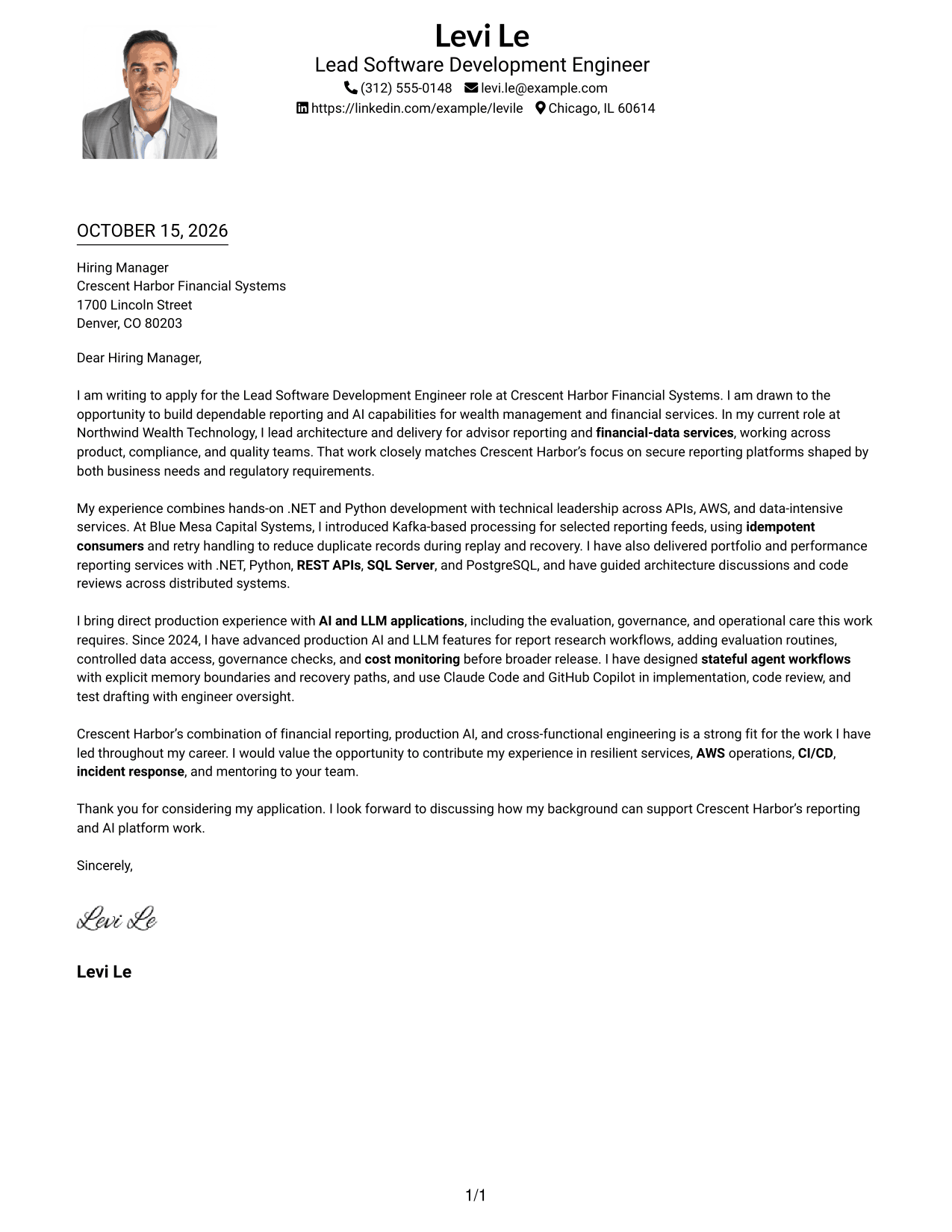 Cover letter example — page 1