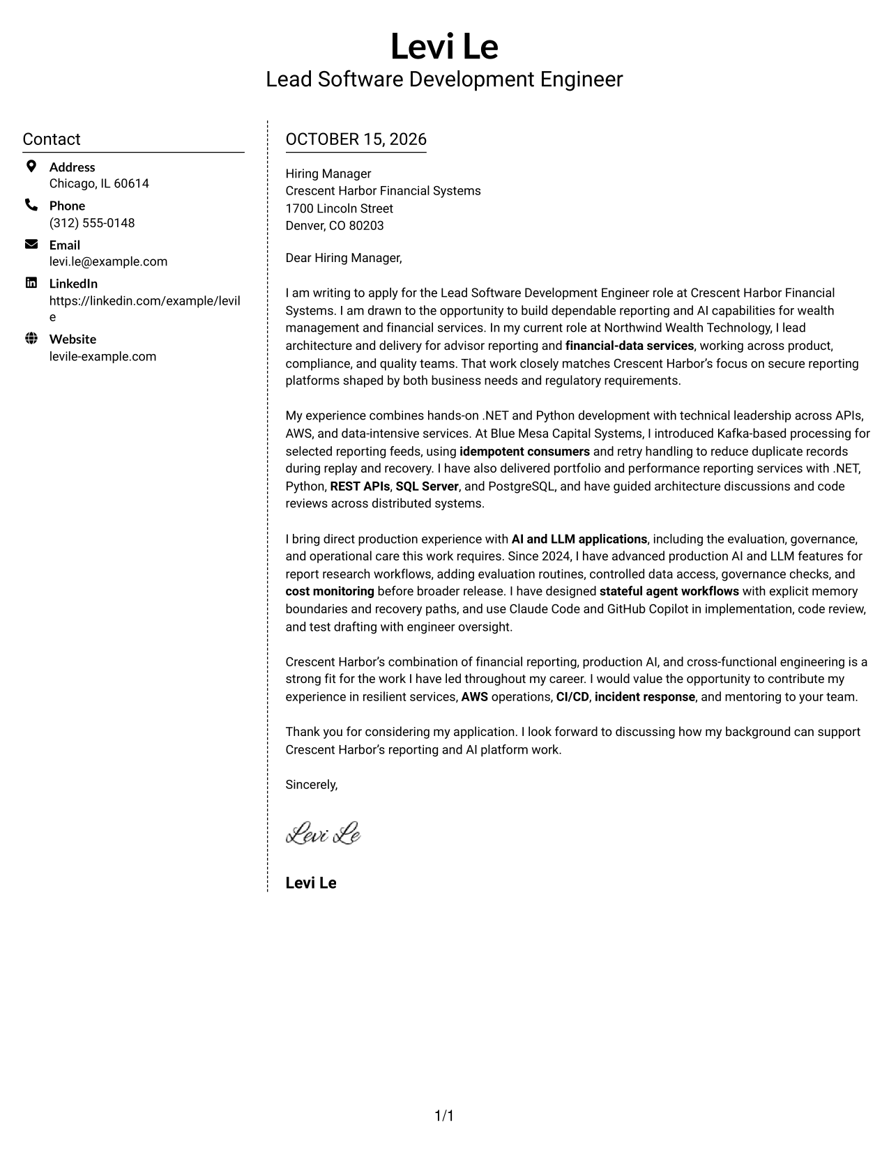 Cover letter example — page 1