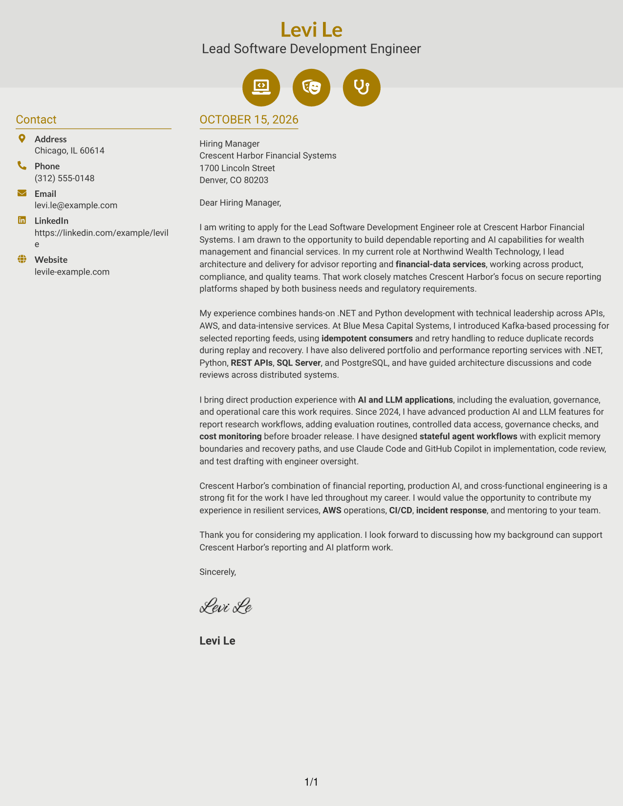 Cover letter example — page 1