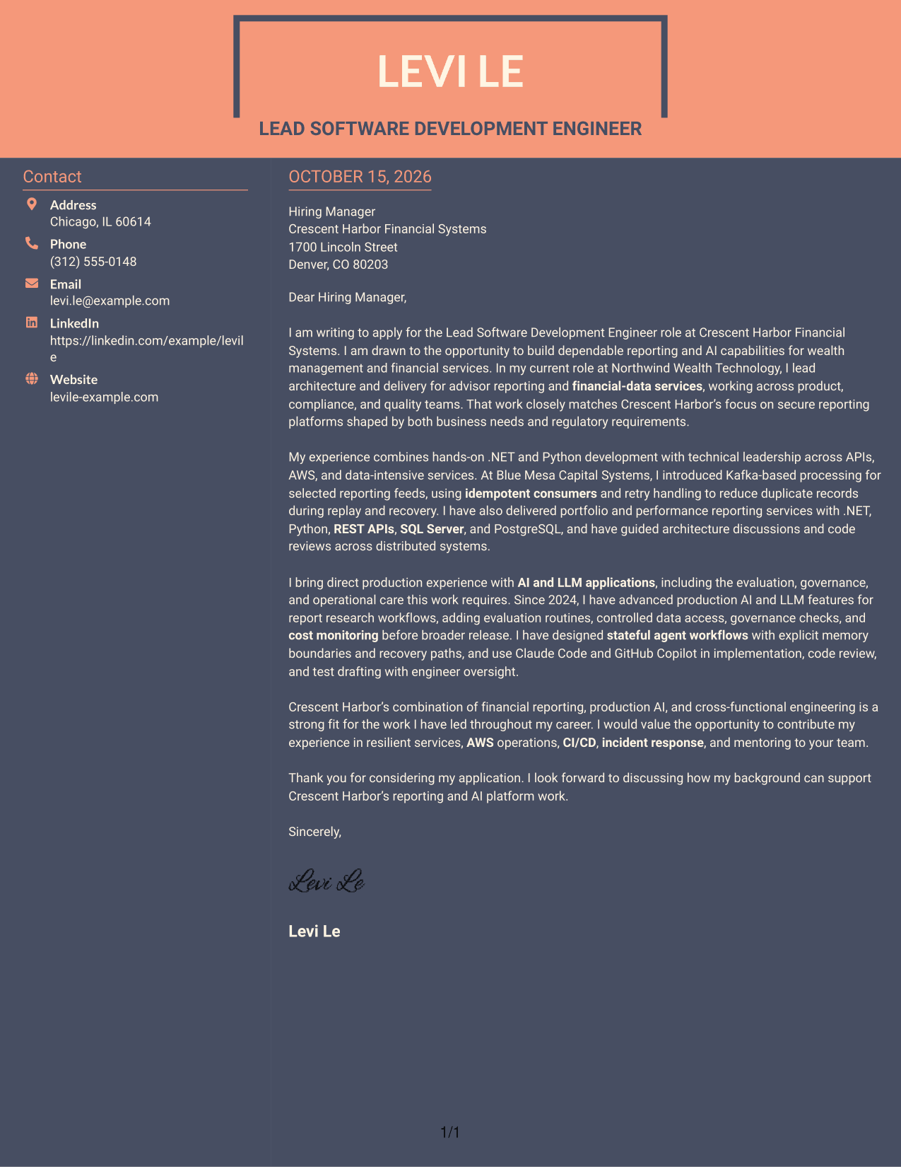Cover letter example — page 1