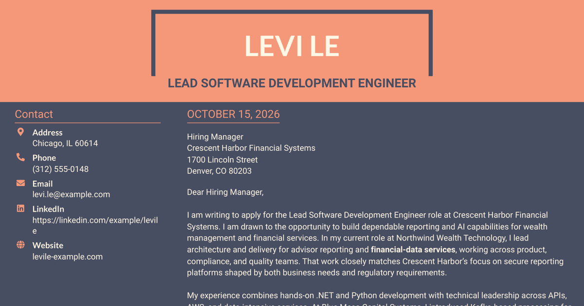 7 Lead Software Development Engineer - AI/ML Reporting Cover Letter Templates with Example