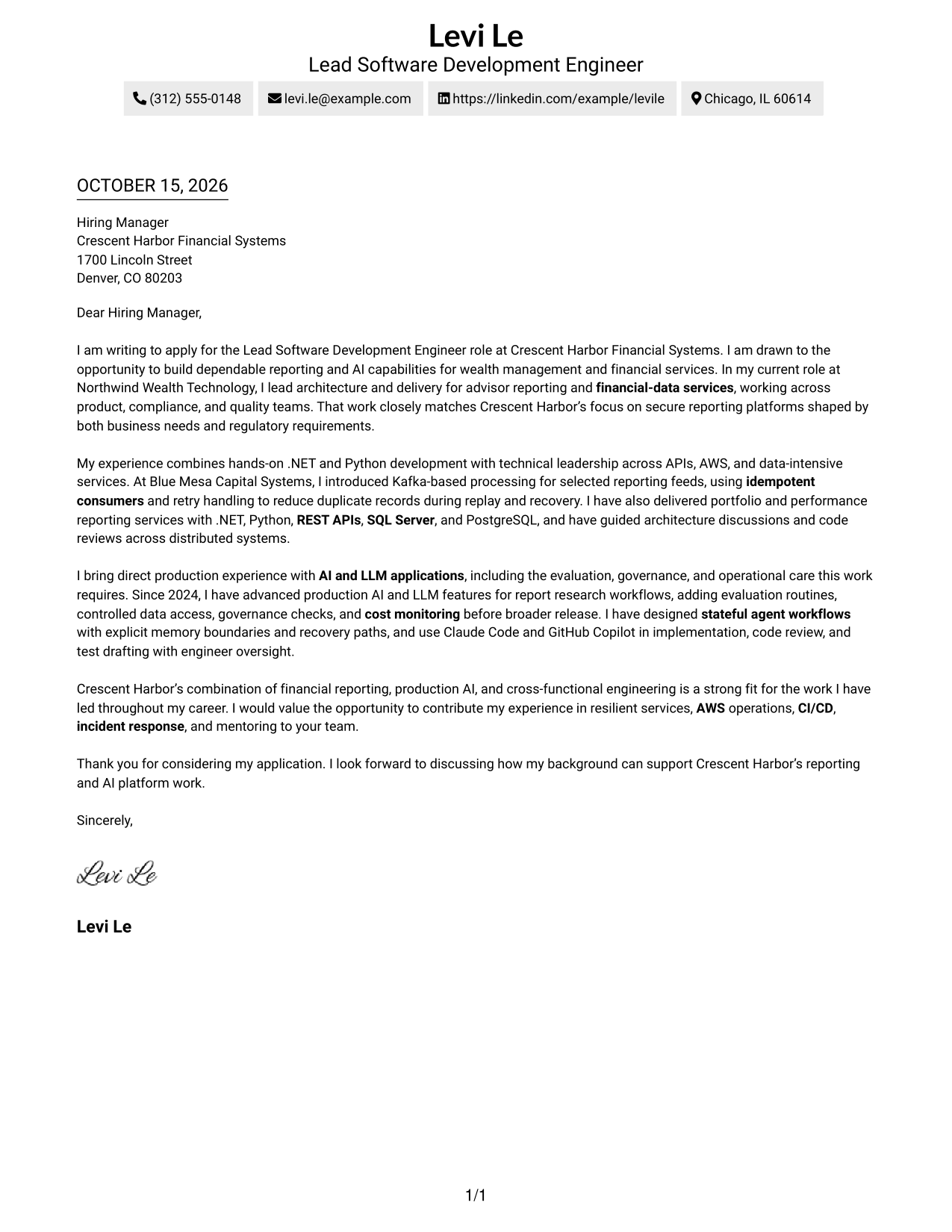 Cover letter example — page 1