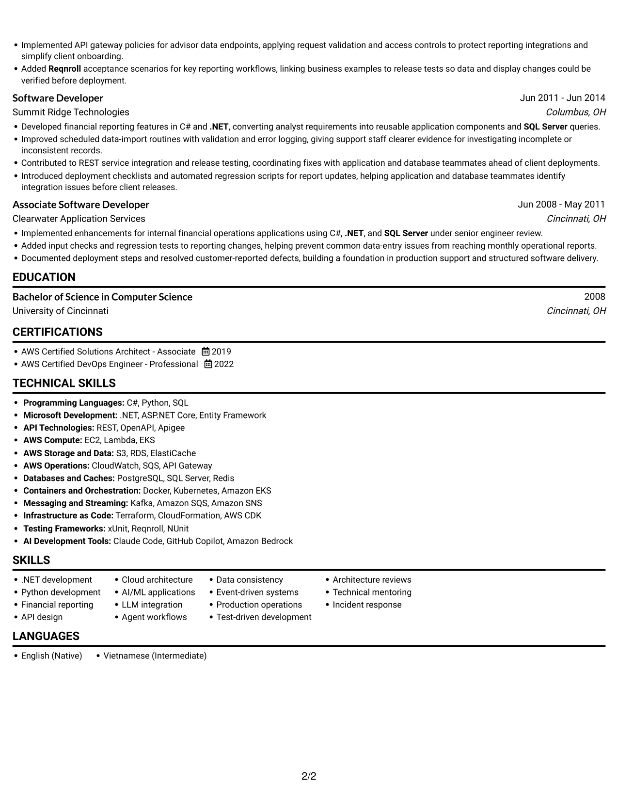Resume example — page 2