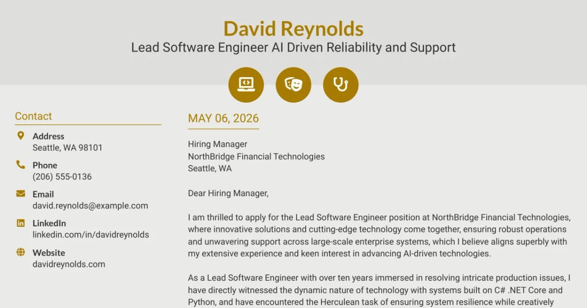 30+ Lead Software Engineer AI Driven Reliability and Support Cover Letter Templates with Example 2026