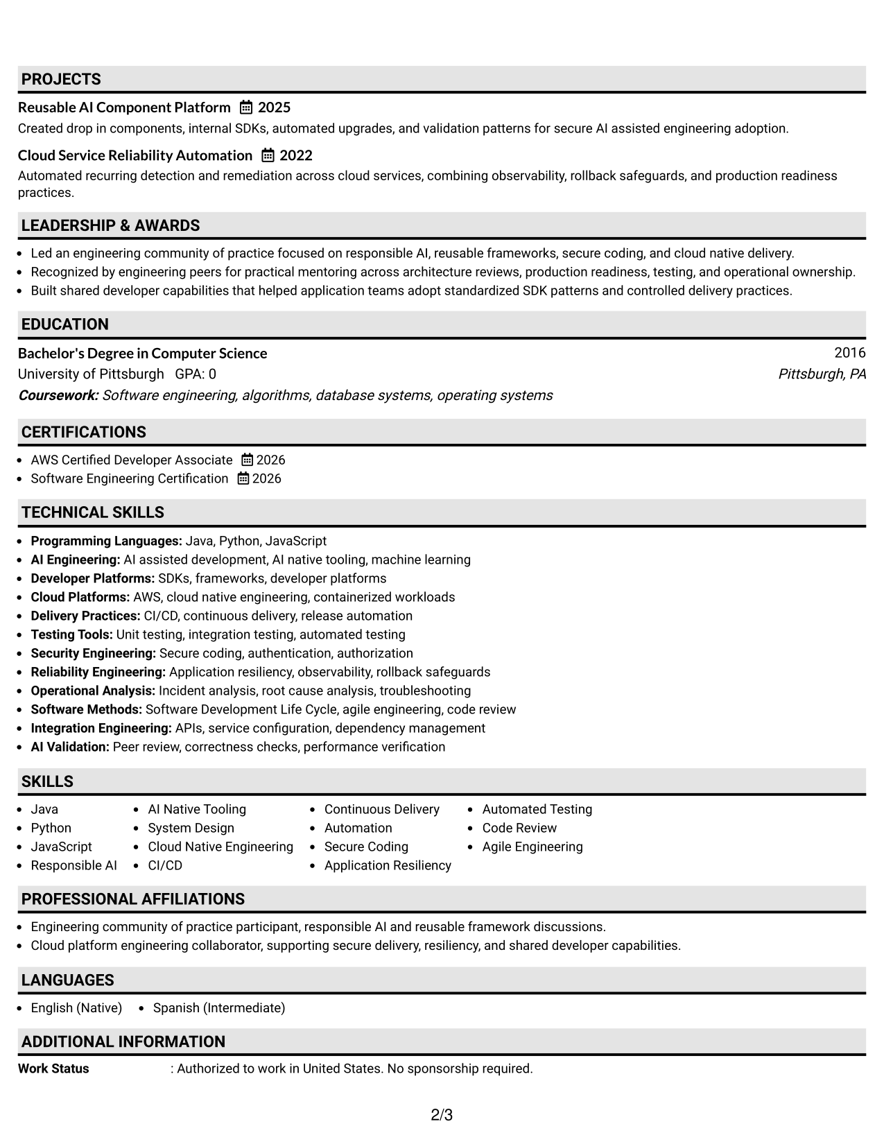 Resume Example Page 2