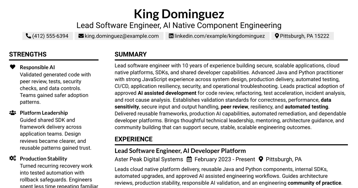 7 Lead Software Engineer - AI-Native Component Engineering Resume Templates with Example