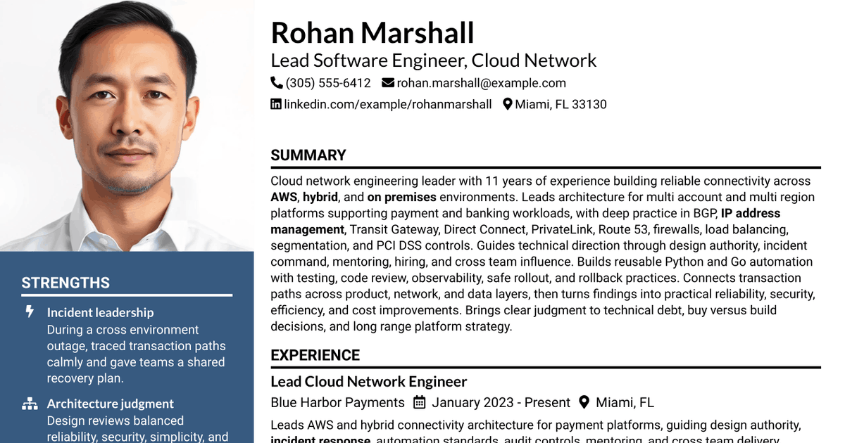 7 Lead Software Engineer - CloudNetwork Resume Templates with Example