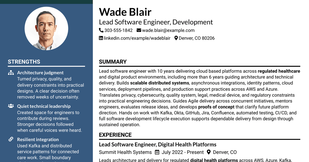7 Lead Software Engineer - Development Resume Templates with Example