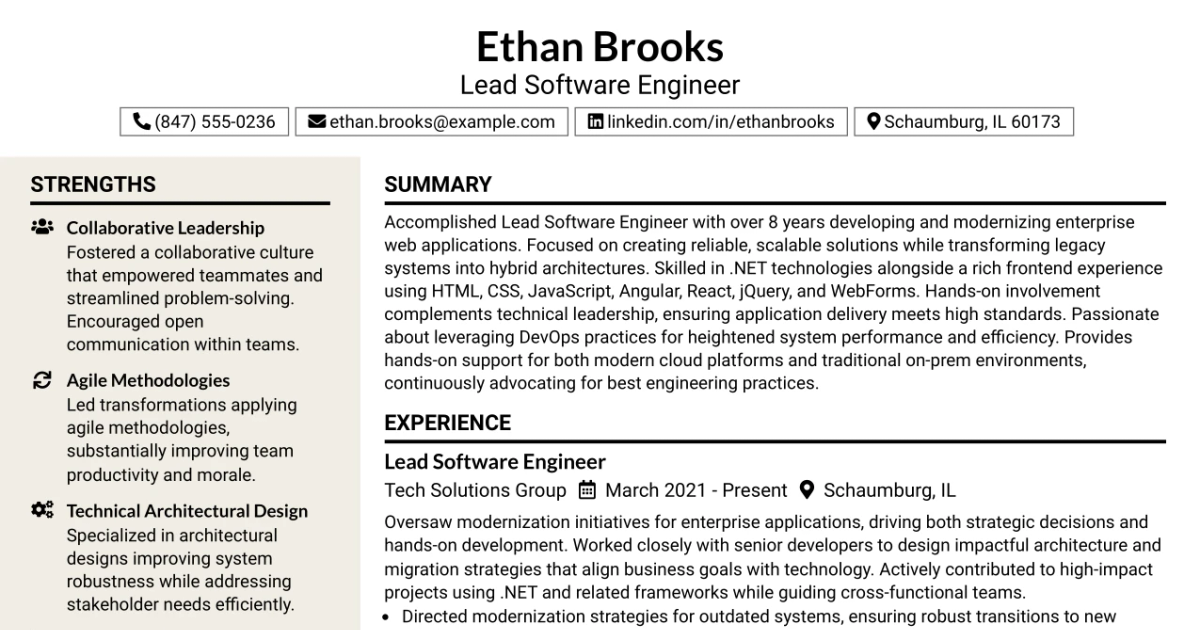 33 Lead Software Engineer Resume Templates with Example 2026 (ATS-Optimized)