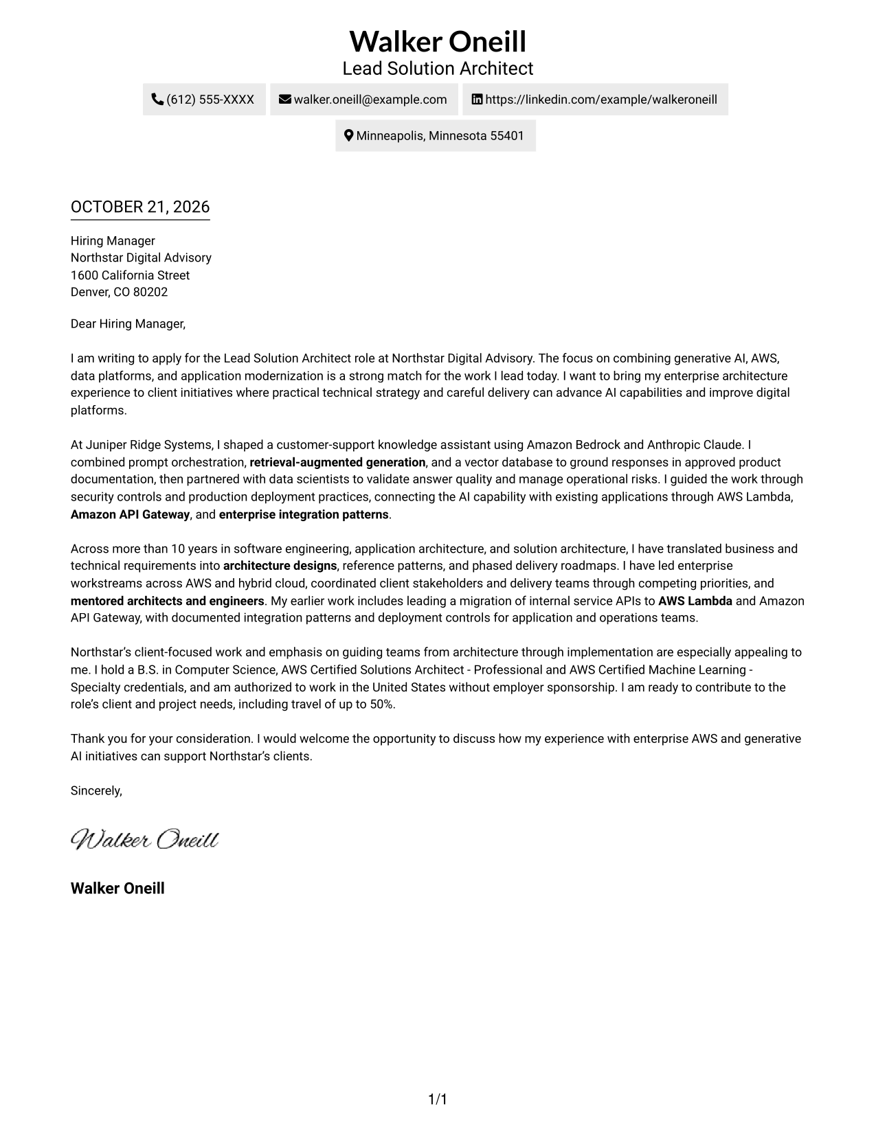 Cover letter example — page 1
