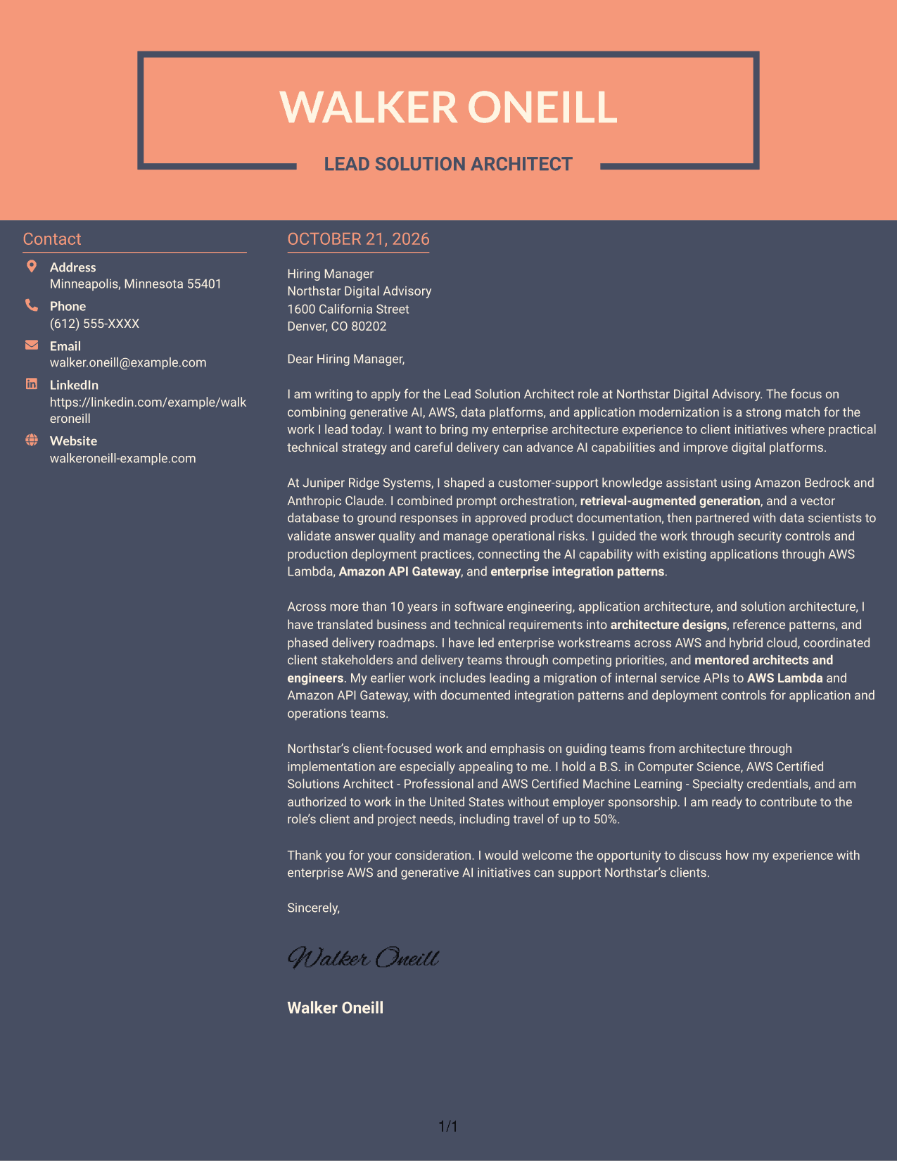 Cover letter example — page 1
