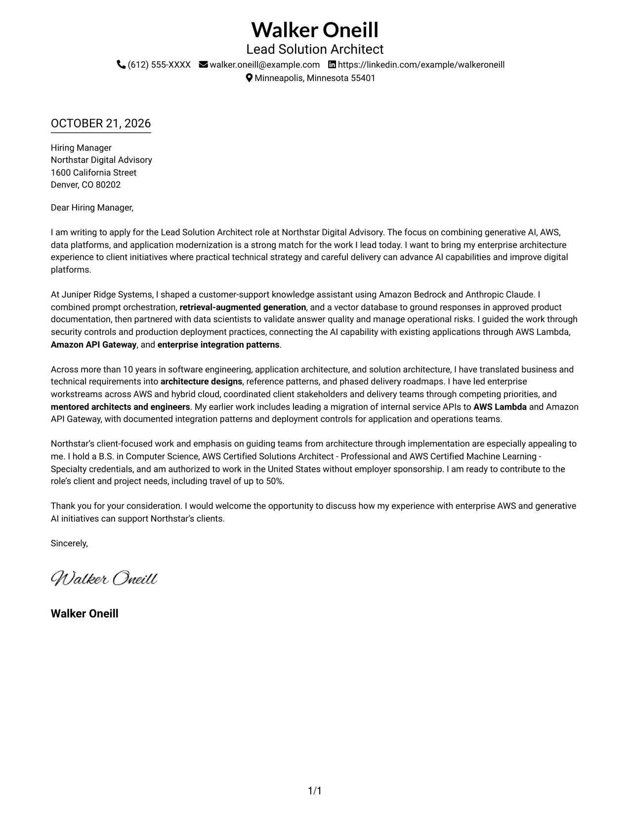 Cover letter example — page 1