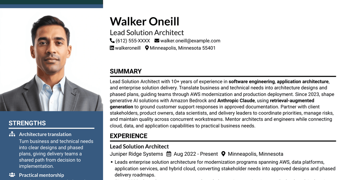 7 Lead Solution Architect - Generative AI and AWS Resume Templates with Example