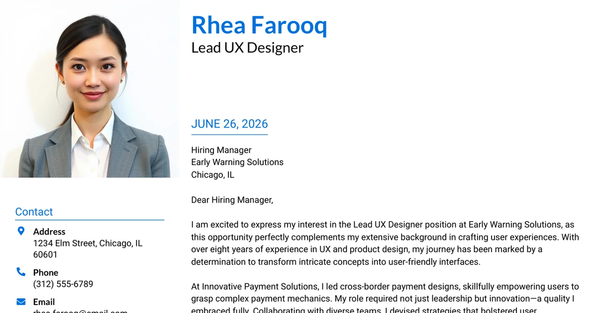 30+ Lead UX Designer Cover Letter Templates with Example 2026
