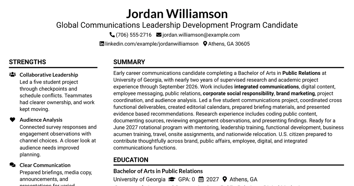 33 Leadership Development Program - Global Communications Resume Templates with Example 2026 (ATS-Optimized)