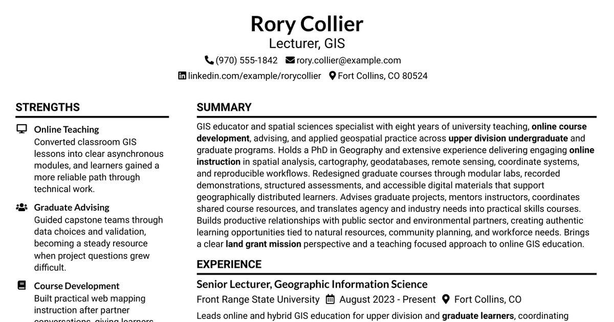 7 Lecturer - GIS Resume Templates with Example