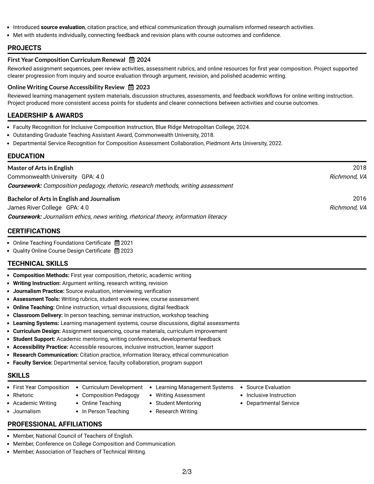 Resume Example Page 2