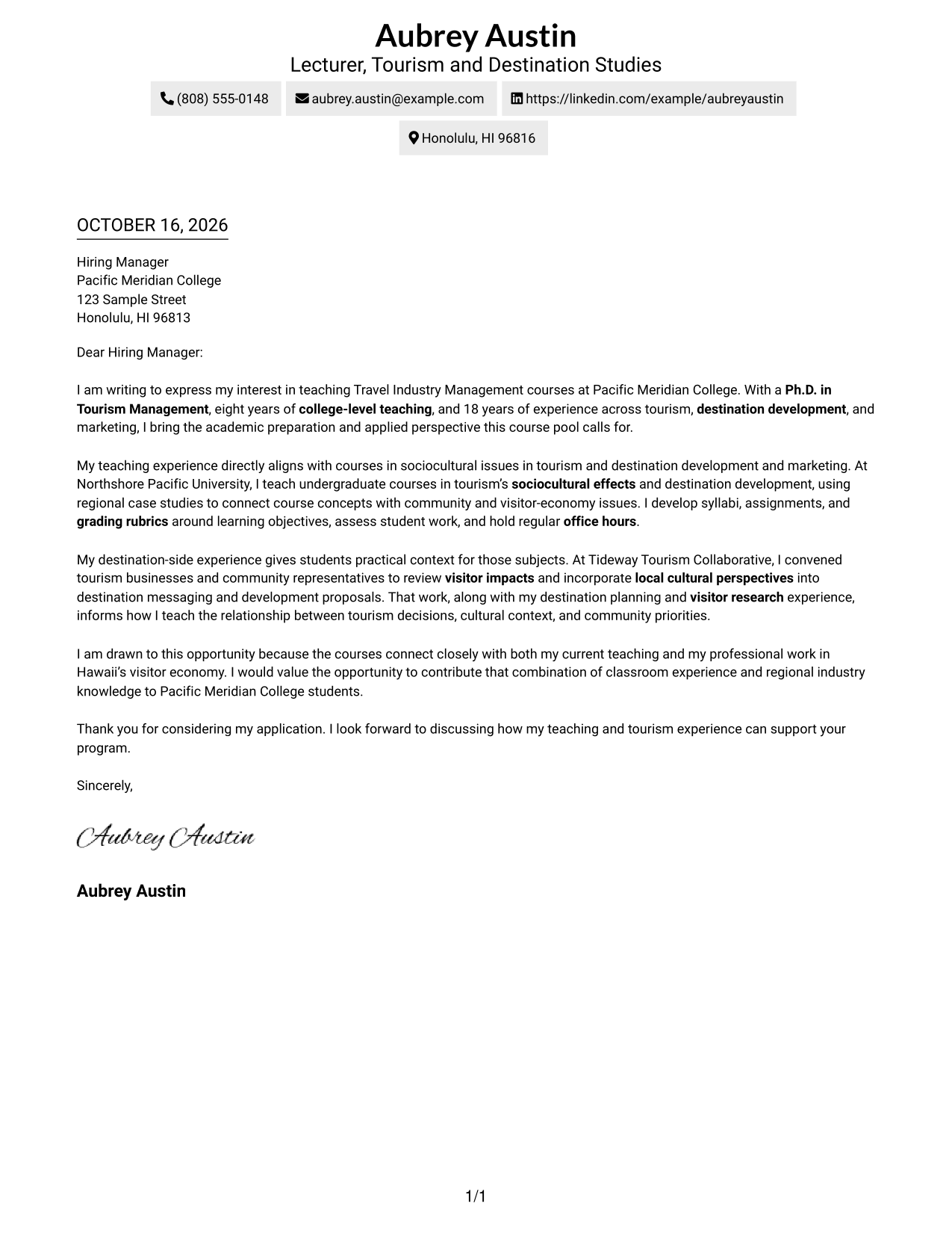 Cover letter example — page 1