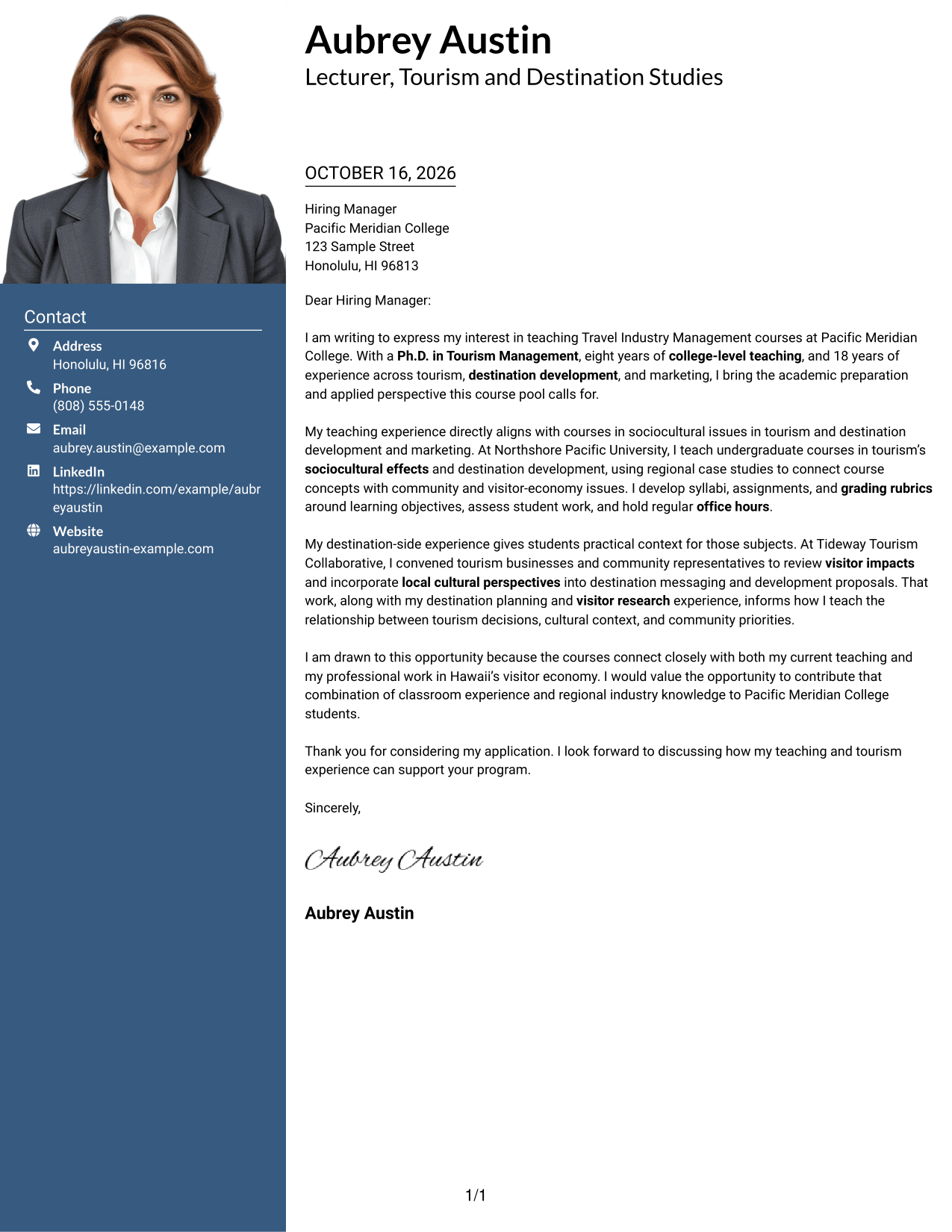 Cover letter example — page 1